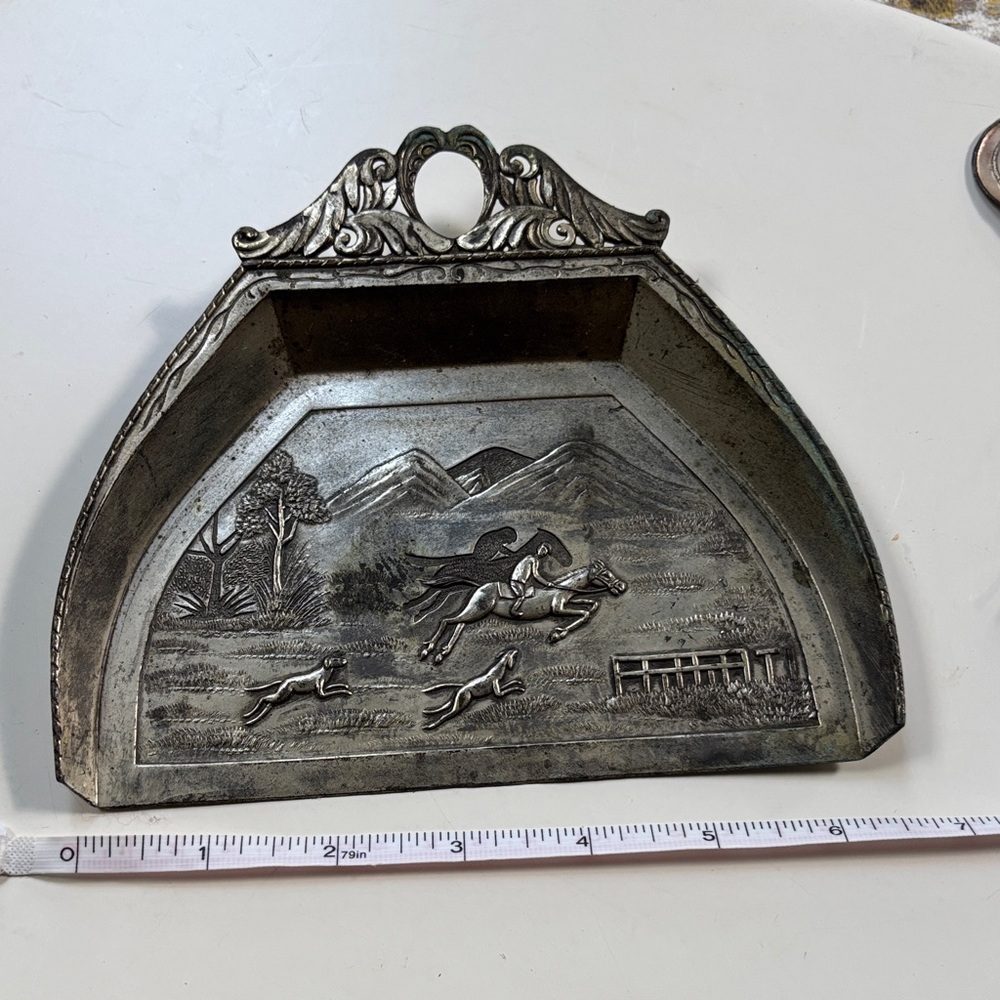 Vintage table crumb catcher equestrian horse riding Silver Dustpan and Brush Set - Picture 8 of 9